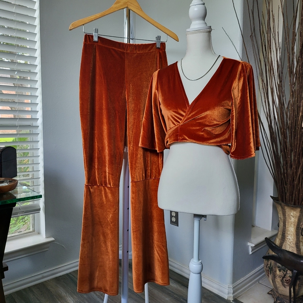 Nasty Gal Rust Velvet Pantsuit